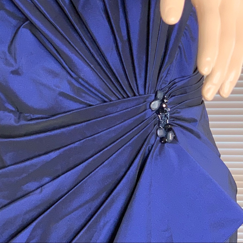 Tadashi Shoji Evening Cocktail Dress Blue Crystal Jeweled Ruched Size 10 - Picture 4 of 16